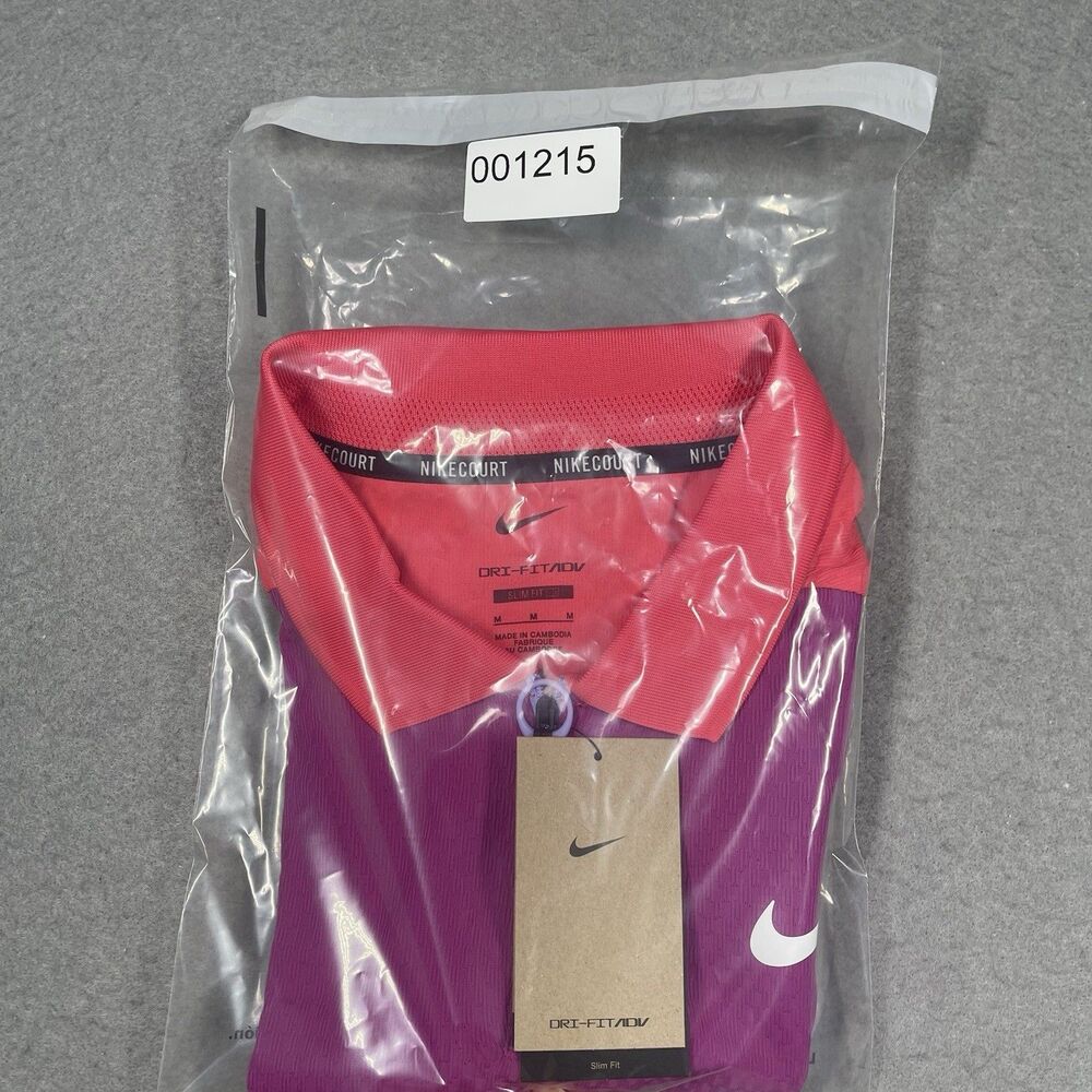 Nike Polo Shirt Men Medium Pink Fuchsia Dri-FIT ADV Slam Tennis Court Colorblock - Picture 9 of 9